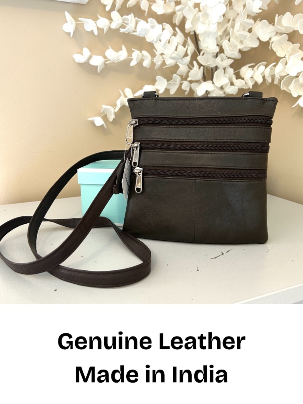 NWT Multi Pocket Brown Leather Crossbody